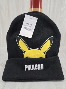 POKEMON Pikachu Black Yellow Knit One Size Beanie Hat - Picture 1 of 5