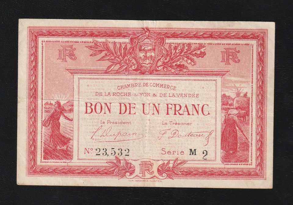 France, La Roche-sur-Yon, 1 Franc, 1915, Banknote, Chambre de Commerce - Image 1 of 2
