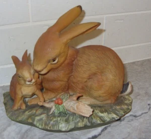 Homco Meisterwerk Mutter Hase und Baby Hase Häschen Porzellan Figur Natur EX - Bild 1 von 6