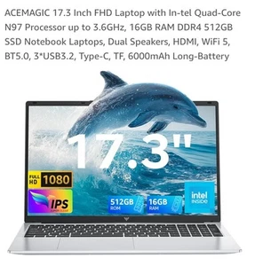 ACEMAGIC 17.3 Inch FHD Laptop 16GB RAM DDR4 512GB SSD Notebook Laptops - Picture 1 of 9