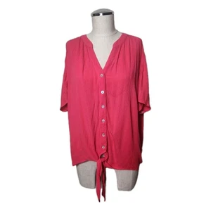 Chico's Crinkle Button Down Tie Front Top Bluse Koralle Fuchsia Größe 2 (Large) Neu mit Etikett - Bild 1 von 5
