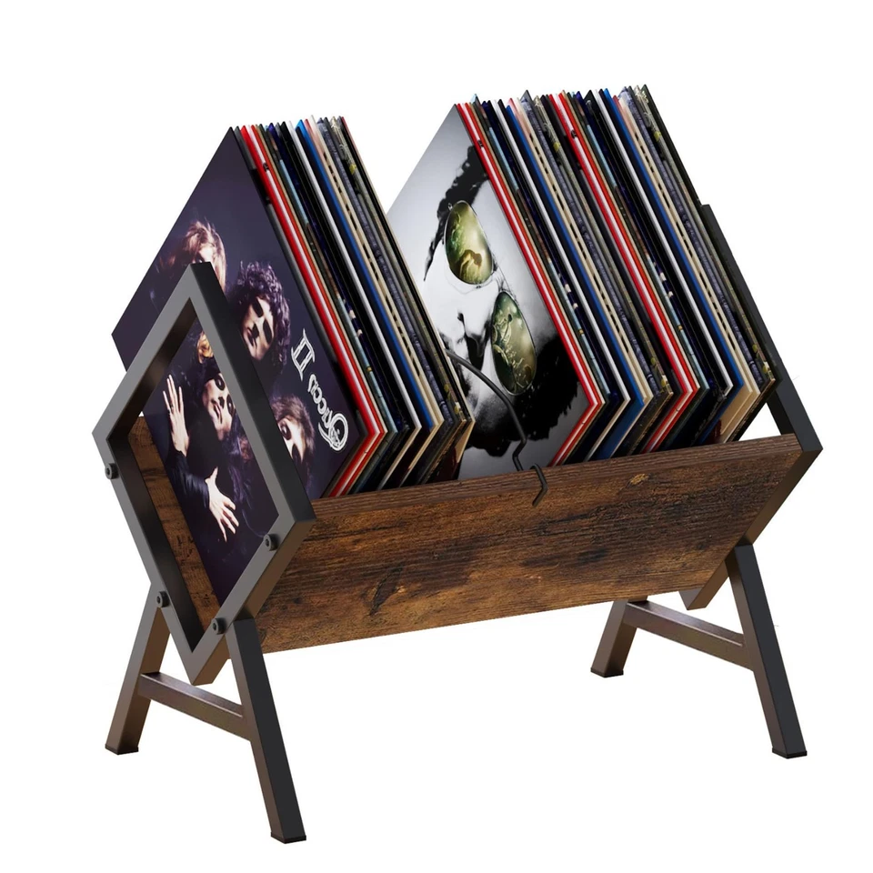 Vinyl Schallplatten Regal 80–100 LP Aufbewahrung, Retro Rack Vinyl Record Halter - Bild 1 von 4