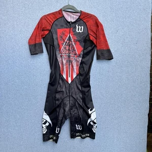 Wattie Ink Triathlon Tri Suit Mens Large Black Red Short Sleeve Zip Made in USA - Picture 1 of 9
