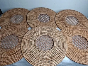 Vintage 6 Large Wicker Woven Place Table Mats Brown Wicker - Picture 1 of 7