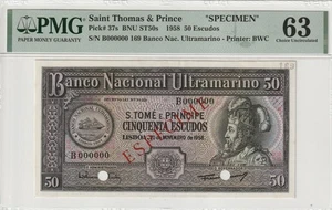 i-011045 Saint Thomas & Prince 50 Escudos 1958 Specimen. PMG 63 - Bild 1 von 2