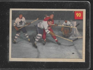 1954-55 PARKHURST HOCKEY # 90 DELVECCHIO FINDS LEAF DEFENSE HARD TO CRACK NICE - Picture 1 of 2