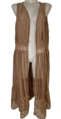 Y2k женщин коричневый вязаный крючком Lagenlook богемное фестиваль Cottagecore жилет размер 22/24 - Изображение 1 из 3