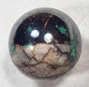 Malachit und Chalkosit in Quarz 44 mm Kugel - AZ Dekorstein - Klassiker - 6405 - Bild 1 von 9