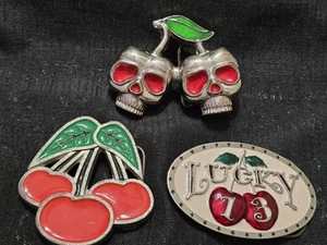 Vintage Ladies Cherry Skull Lucky 13 Belt Buckles Lot - Picture 1 of 11