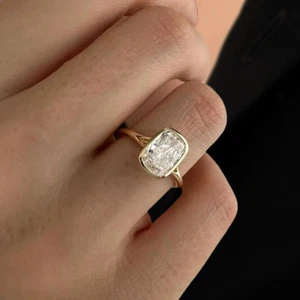 2.00 Ct Cushion Cut Moissanite 14k Yellow Gold Plated 925 Women Engagement Ring - Picture 1 of 9