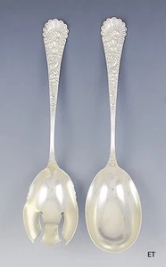 Antique 1890s Art Nouveau American Sterling Silver Salad Fork Spoon Serving Set - Picture 1 of 4