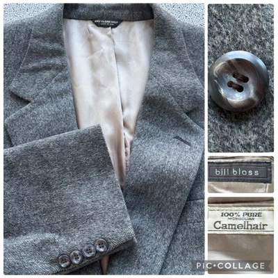 Blazer De Colección Bill Blass 100% Puro Mongol Camelhair 44L Gris Rayas Espiga Foto 1 de 4