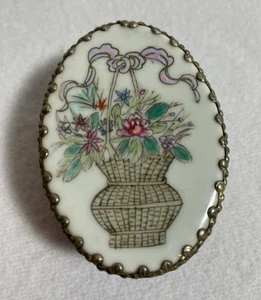 Portagioie decorativo vintage ovale dipinto a mano smaltato placcato argento - Foto 1 di 5