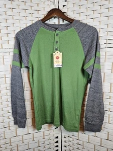 Urban Pipeline Herren Large Langarm Raglan Shirt Henley Neck grün und grau - Bild 1 von 8