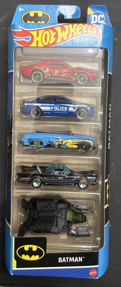 2022 Hot Wheels DC BATMAN 5-PACK Diecast Set with Tv Series Batmobile & The Bat - Image 1 of 4