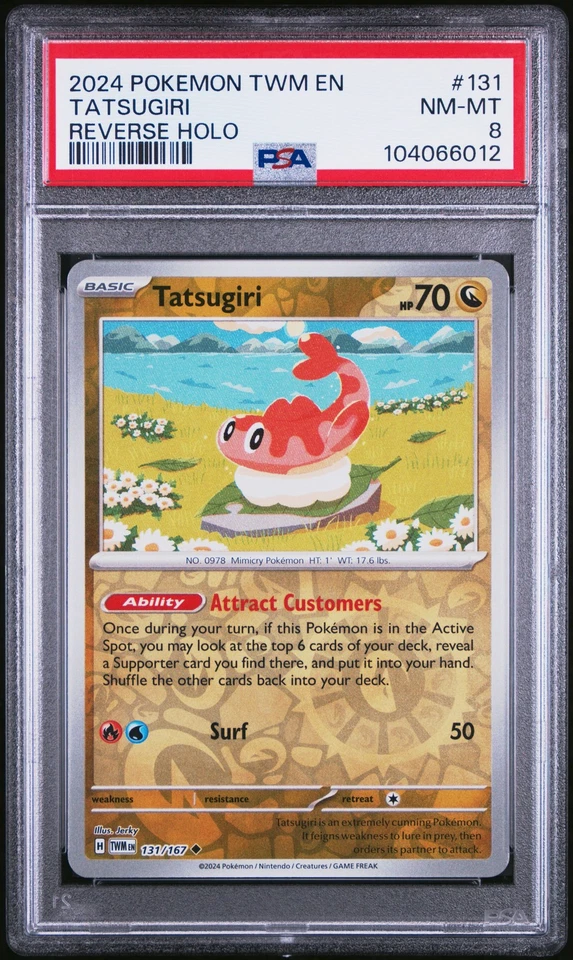 2024 POKEMON TWM EN #131 TATSUGIRI REVERSE HOLO PSA 8 POP 17 TWILIGHT MASQUERADE - Image 1 of 2