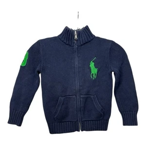 Polo Ralph Lauren Full Zip Cardigan Sweater Boys 4/4T Blue/ Green Big Pony - Picture 1 of 9