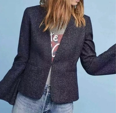 Женский блейзер Anthropologie Cartonnier в темно-синюю полоску с рукавами-колокольчиками шерстяная смесь размер 2 - Изображение 1 из 4