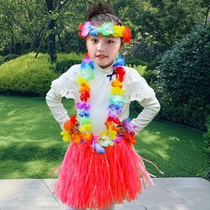 5 Pieces Hawaiian Skirt Grass Skirt Outfit Women Girls Necklace and Headband for - Picture 1 of 15