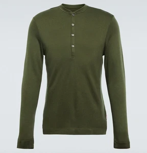 Herren Orlebar Braun Henley Hemd Harrison Kaschmir Langarm Oberteil Waldgrün M - Bild 1 von 6