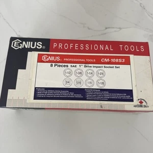 Genius CM 108S3 1" Drive 8 Pc. Deep SAE Impact Socket Set to 3/4” To 1-1/2" New - Picture 1 of 11