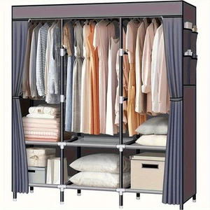 1PC Gray 61" Commercial Portable Closet 69*61*17.7 in - 3 Garment Rods + 6 Displ - Picture 1 of 8