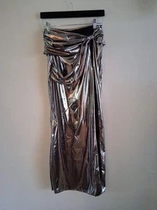 DollsKill Current Mood Women's Silver Metallic High Slit Maxi Skirt. - Picture 1 of 10