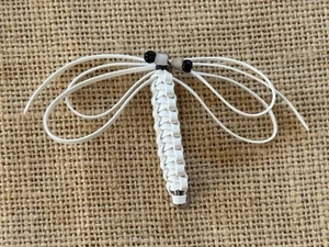 Vintage Plastic Lacing Cord Safety Pin Crafts DRAGONFLY Lapel Pin Brooch * White - Picture 1 of 3