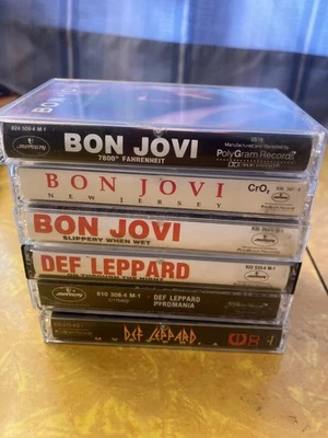 DEF LEPPARD Cassette Tape 6 LOT  Pyromania  Hysteria Night BON JOVI Slippery WET - Image 1 of 4