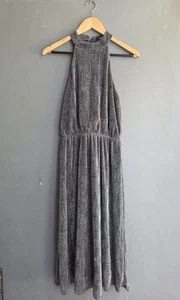 Blue Vanilla Black Silver Metallic Halterneck Fit And Flare Dress UK 12 L Party - Picture 1 of 13
