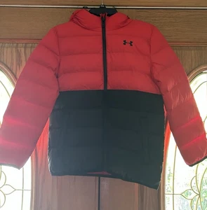 Under Armour Boys' Pronto Red/Black Color block Hooded Puffer Jacket Size YM NWT - Picture 1 of 13