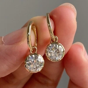 2.34 TCW Round Brilliant Moissanite Bezel Clip-On Earring 14K Yellow Gold Plated - Picture 1 of 8