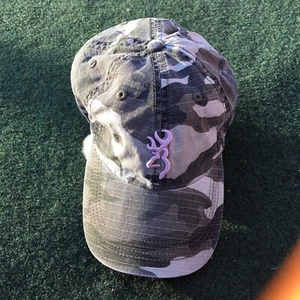 Browning Ladies Camo Baseball Cap Leather Strap Pink Embroidered Deer Logo - Picture 1 of 9