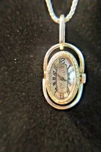 Antique 18k white gold, Ring watch, pendant! 15 jewels, Rare. - Picture 1 of 12