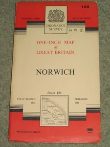 OS Ordnance Survey 1" Seventh Series 126 Norwich - 1960 on tuch - Bild 1 von 2