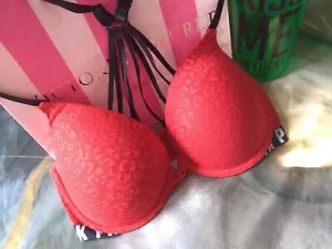 Victoria's Secret PINK 32DD Push Up Bra 32DD Red Lace Strappy Back Logo VS PINK - Picture 1 of 4