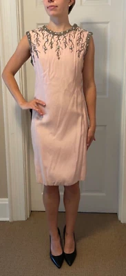 Funda sin mangas vintage de seda cruda rosa de los años 60 con cuentas pesadas talla M Foto 1 de 4