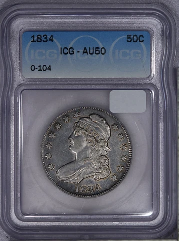 1834 Capped Bust Half Dollar 50c O-104 ICG AU50 Cover