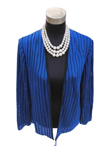 Katherine Kelly Sz M Blue Black Knit Open Front Women's Cardigan Jacket 8 10 - Picture 1 of 4