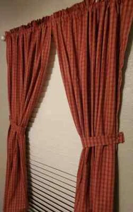 Handmade Country Primitive Burgundy Plaid Homespun Curtain Panels 63" - Picture 1 of 5
