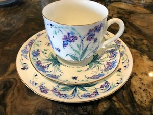 Seltene kaiserlich russische Porzellan Lomonossow Teetasse Untertassenteller 3-teiliges Set Blumenmuster - Bild 1 von 11