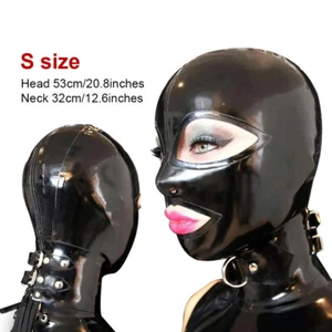 S size Latex Hood Neck Stranglehold Rubber Mask for Catsuit Fetish Clubwear - Picture 1 of 3