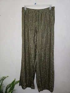 Victoria’s Secret Metallic Gold & Green Lounge Pants Light Weight Sz Lg Wide Leg - Picture 1 of 8
