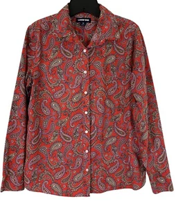 LANDS END Woman’s Long Sleeve Shirt Sz-10 Red Paisley 100% Supima Cotton Button - Picture 1 of 10