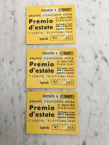 Old Cards 1949 Concorso Riosa Award D'Estate Rare Old Tichets - Picture 1 of 2