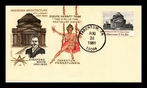 DR JIM STAMPS US COVER NYU LIBRARY ARCHITECTURE FDC RED VELVET SWING HF CACHET - Foto 1 di 2