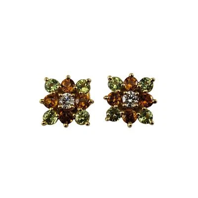 Bielka 18 Karat Yellow Gold Citrine, Diamond and Peridot Earrings  #18858 - Image 1 of 4