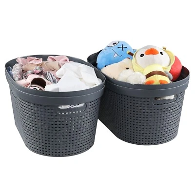 4 Pack Laundry Basket with Cutout Handle, White-Gray Plastic Laundry Hamper - Image 1 of 4