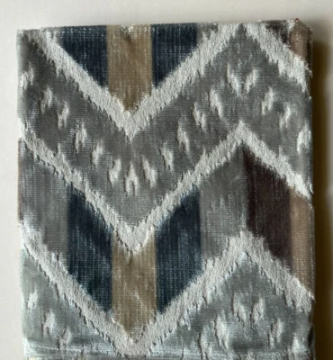 Brunschwig & Fils Rene Velvet Smoke & Sand  Fabric Remnant 24x24" - Image 1 of 3