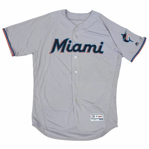 Mens MLB Miami Marlins Authentic On Field Flex Base Jersey - Road Gray Cover